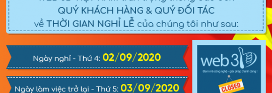 Công ty CP 3B Việt Nam thông báo Nghỉ Quốc Khánh 2020